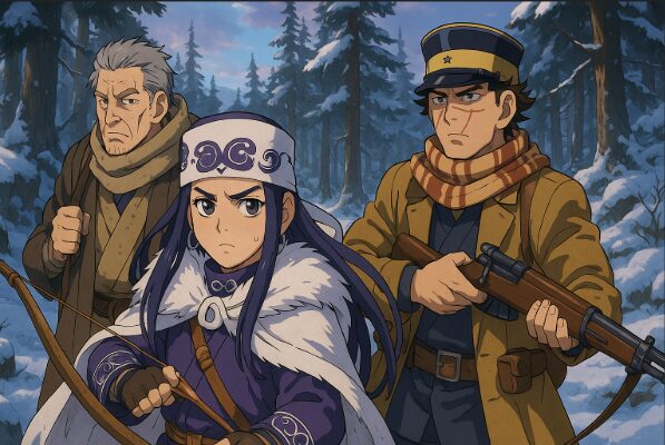 クライマックスに向かう冒険の旅を描いたアニメ調のキャラクターたちが並ぶシーンのイラスト