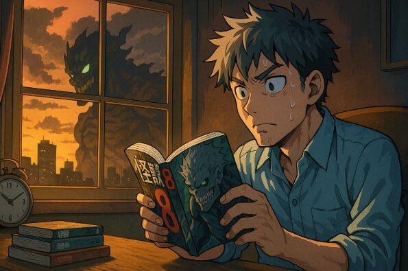 怪獣8号は終わりそう?連載ペースと今後の展開を考察する漫画読者と巨大怪獣の迫力ある対比シーン