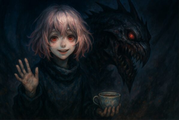かわいさと恐怖が共存するエトの二面性を表現したファンタジックな画像