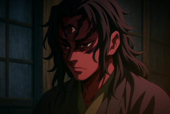 心の葛藤を抱える黒死牟のクローズアップアニメ風イラスト
