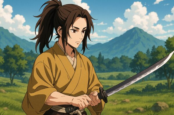 日の呼吸を操る継国縁壱の幻想的なアニメ風剣士イラスト