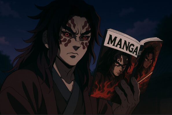 黒死牟の登場巻と無限城編の名シーンを想起させるアニメ風ビジュアル